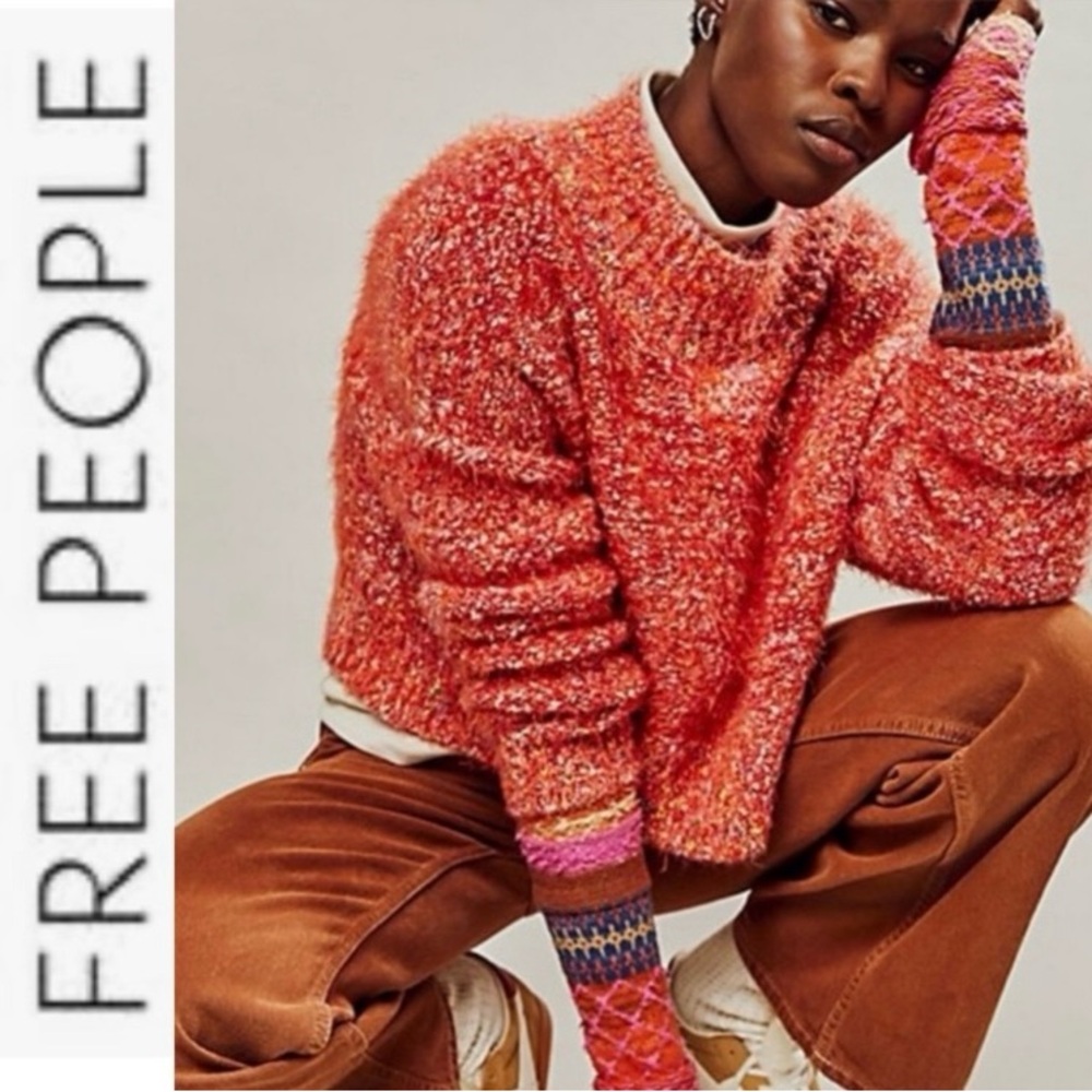 Free People Cozy Knit Sweater Flame Combo Color Size XL